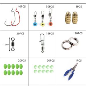 Portable 172Pcs 17 Types Fishing Accessories Jig Hooks Swivels Rings Tool Box