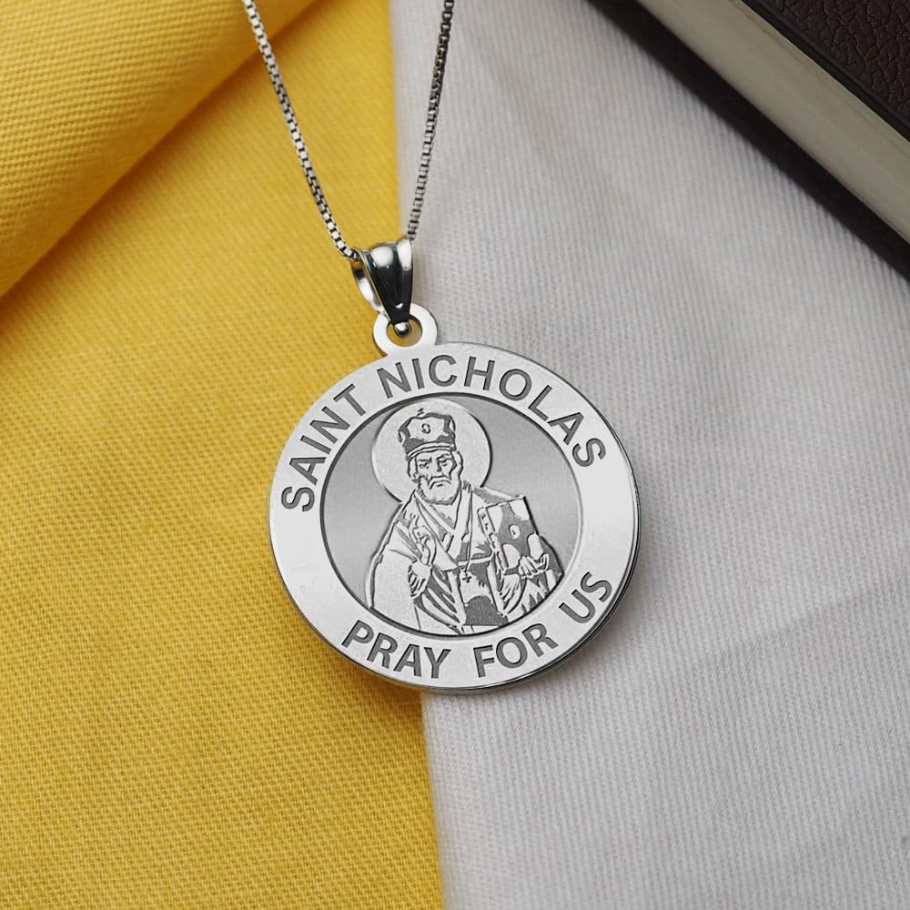 PicturesOnGold.com Saint Nicholas Religious Medal EXCLUSIVE - 14k Yellow Gold - 2/3 x 2/3 Inch Size of Dime - Protection Jewelry Christian Gifts for Men & Women