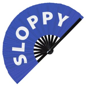 Sloppy hand fan foldable bamboo circuit hand fan funny gag slang words expressions statement gifts Festival accessories Rave handheld Circuit event fan Clack fans (Blue)