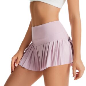 2 Pack Tennis Skirts for Women with Pockets High Waist Athletic Shorts Pleated Sports Golf Skorts Small Purple Pink