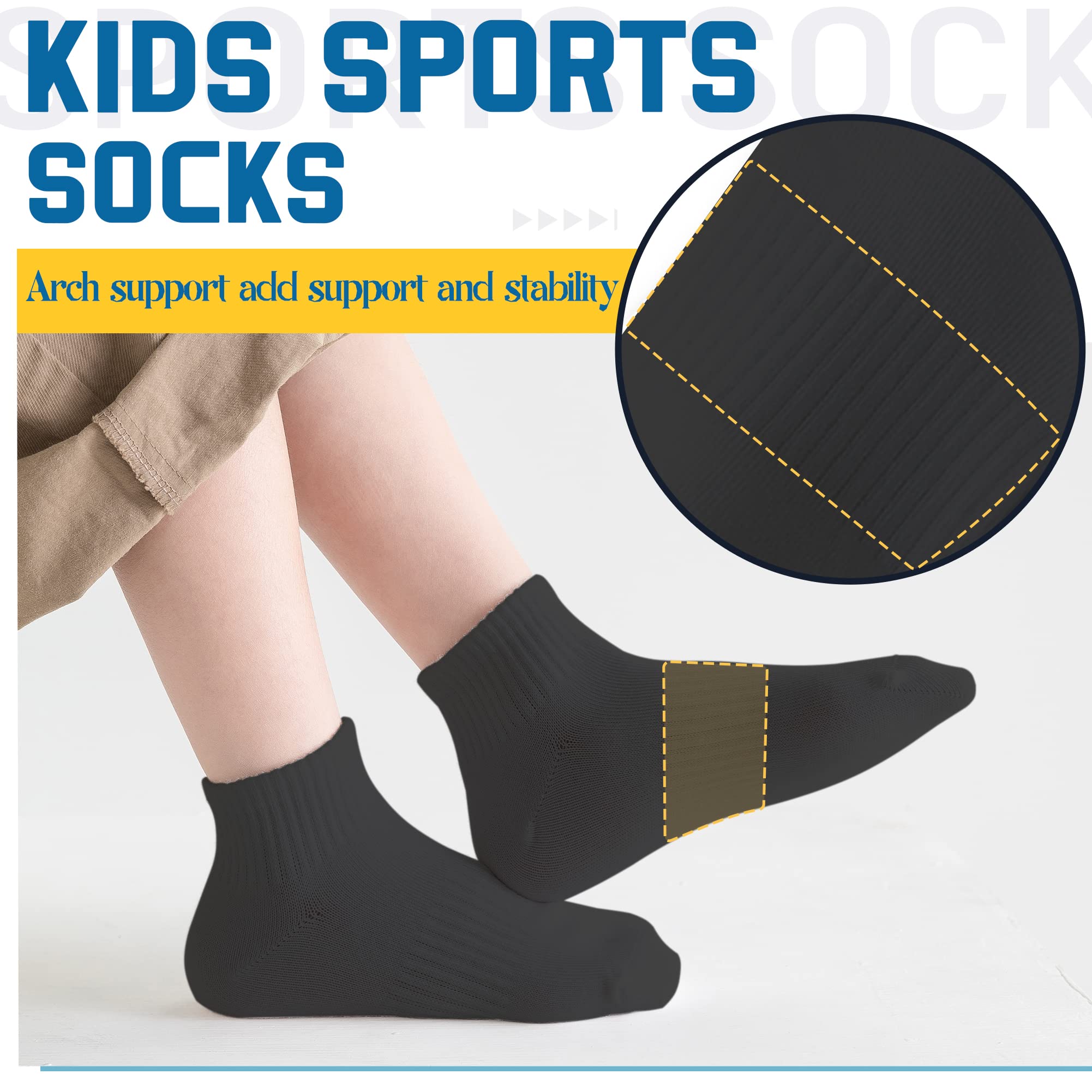 DoSmart Kids Athletic Crew Socks Boys Girls Classics Cotton School Uniform Childs Sports Breathable Casual Socks 10 Pairs(Black Ankle Socks,13-15 Years)