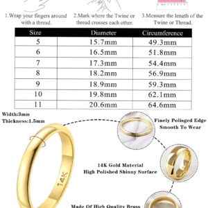 FUNEIA 14K Gold Plated Band Ring for Women Men 2mm 3mm 4mm 5mm 6mm 8mm 10mm Wedding Bands Gold Stacking Stackable Plain Statement Thumb Finger Ring Comfort Fit Size 5-11