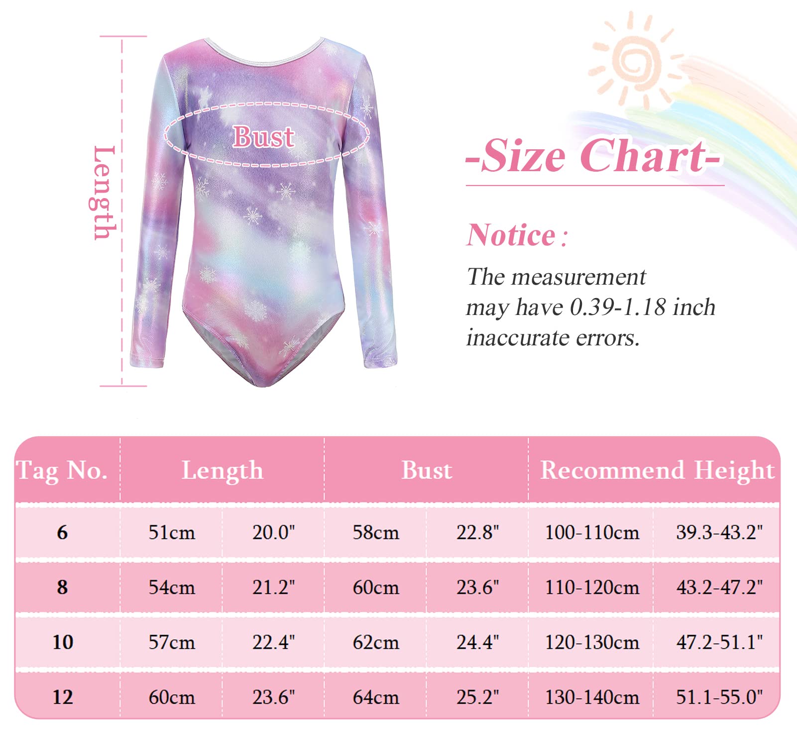 Happy Cherry Girls Long Sleeve Gymnastic Leotard One Piece Sparkly Leotard for Tumbling Dance Unitard Ballet Dancing Bodysuit Biketards