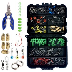 Portable 172Pcs 17 Types Fishing Accessories Jig Hooks Swivels Rings Tool Box