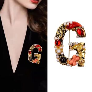 Pin Backs Locking Crystal Pearl Initial Brooch Gold Plated Enamel Colored Letter Letter Brooch Brooch Jewelry (C, One Size)