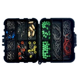 Portable 172Pcs 17 Types Fishing Accessories Jig Hooks Swivels Rings Tool Box