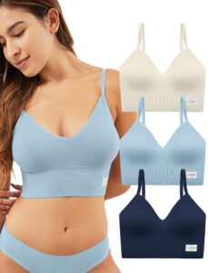 livona 3 pack longline sports bra for women- soft wireless bra, padded seamless bralette, stretch crop cami tank s-xxl