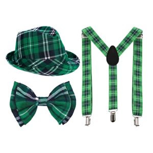 dimiglobal st patricks day hats bow tie and suspenders set for women men adult green irish outfit saint pattys day hat green bow tie and suspenders for girls and boys st patrick's day party supplies