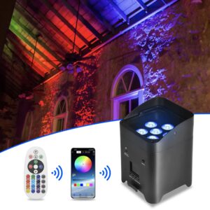 Par Light 6x18W RGBWA+UV Stage Light with WiFi Mobile Phone APP Control for Wedding Stage Party DJ Stage Lights (Black)