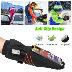 MOREOK Waterproof & Windproof -10°F Winter Gloves for Men/Women, 3M Thinsulate Thermal Gloves Touch Screen Warm Gloves for Skiing,Cycling,Motorcycle,Running-Red-S