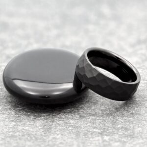 Tungsten Carbide 8mm Hammered Black Obsidian Style Wedding Band, COMFORT FIT Ring Size 11.5