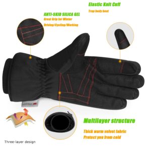 MOREOK Waterproof & Windproof -10°F Winter Gloves for Men/Women, 3M Thinsulate Thermal Gloves Touch Screen Warm Gloves for Skiing,Cycling,Motorcycle,Running-Red-XXL