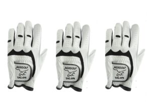 agxgolf three pack talon size large cadet cabretta leather golf gloves for men who golf right handed (3 pack)