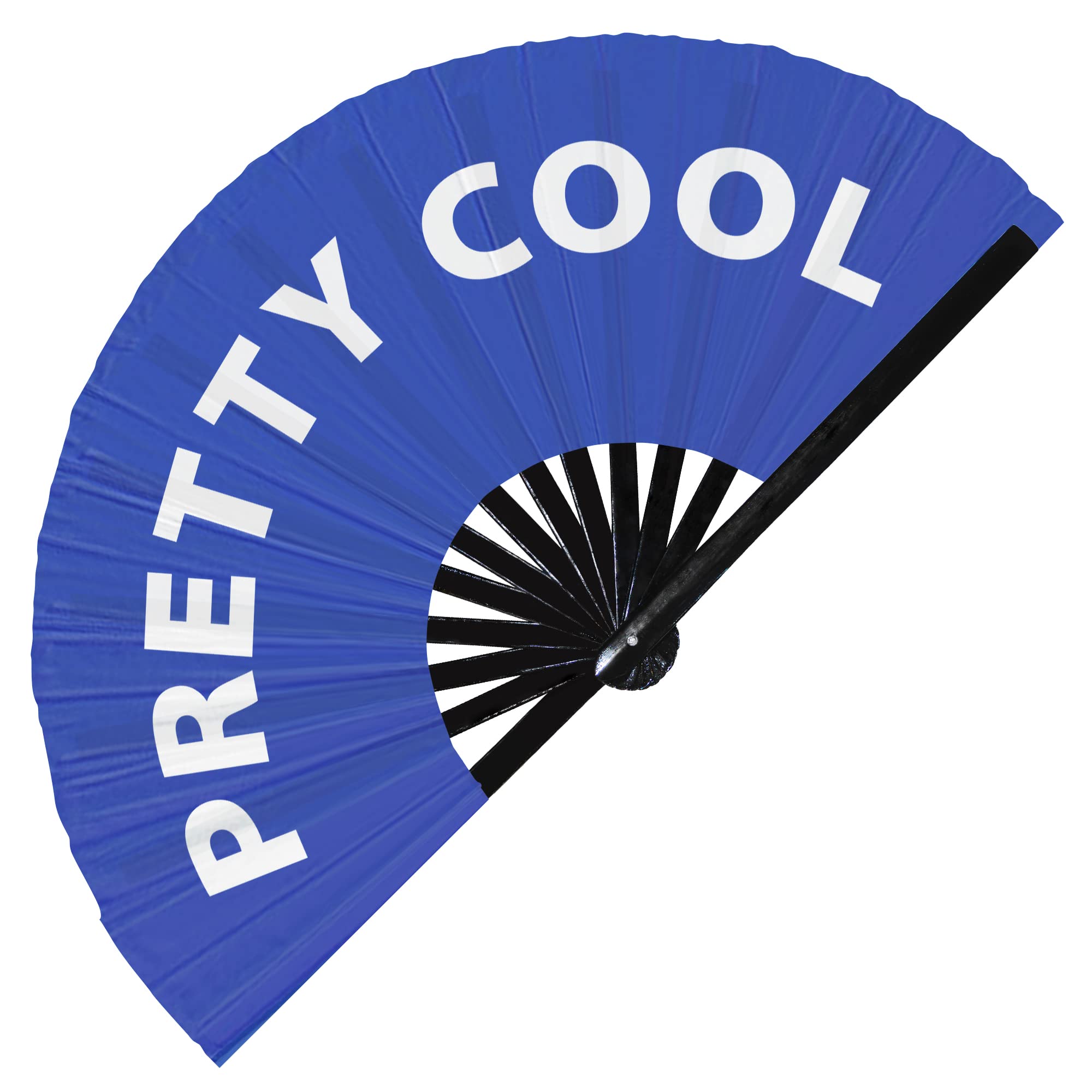 Pretty Cool hand fan foldable bamboo circuit hand fan funny gag slang words expressions statement gifts Festival accessories Rave handheld Circuit event fan Clack fans (Blue)