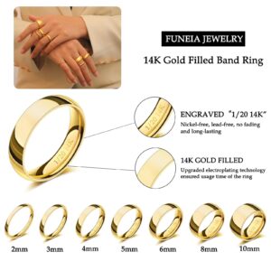 FUNEIA 14K Gold Plated Band Ring for Women Men 2mm 3mm 4mm 5mm 6mm 8mm 10mm Wedding Bands Gold Stacking Stackable Plain Statement Thumb Finger Ring Comfort Fit Size 5-11