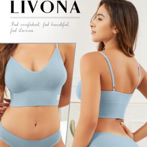 Livona 3 Pack Longline Sports Bra for Women- Soft Wireless Bra, Padded Seamless Bralette, Stretch Crop Cami Tank S-XXL