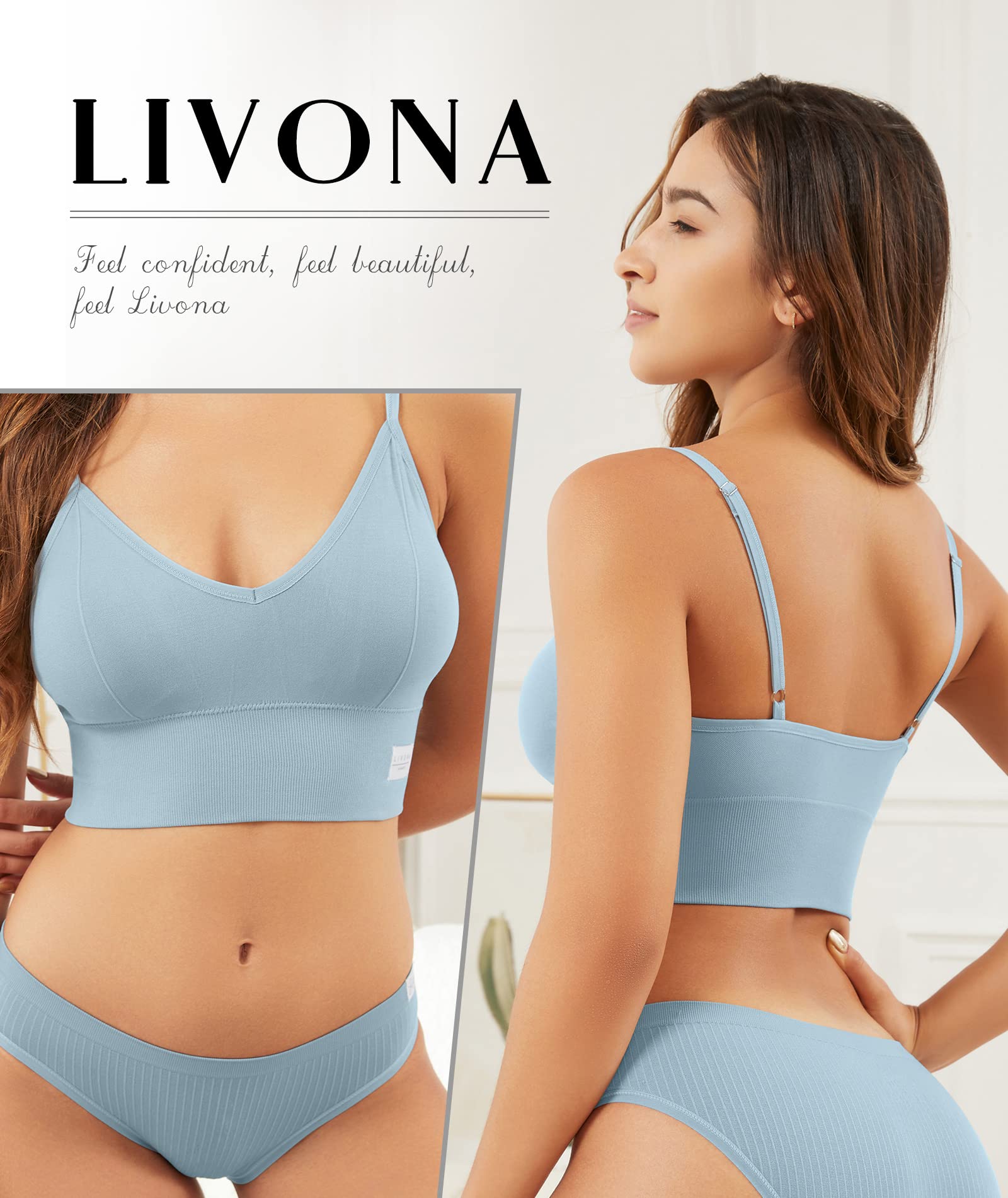 Livona 3 Pack Longline Sports Bra for Women- Soft Wireless Bra, Padded Seamless Bralette, Stretch Crop Cami Tank S-XXL