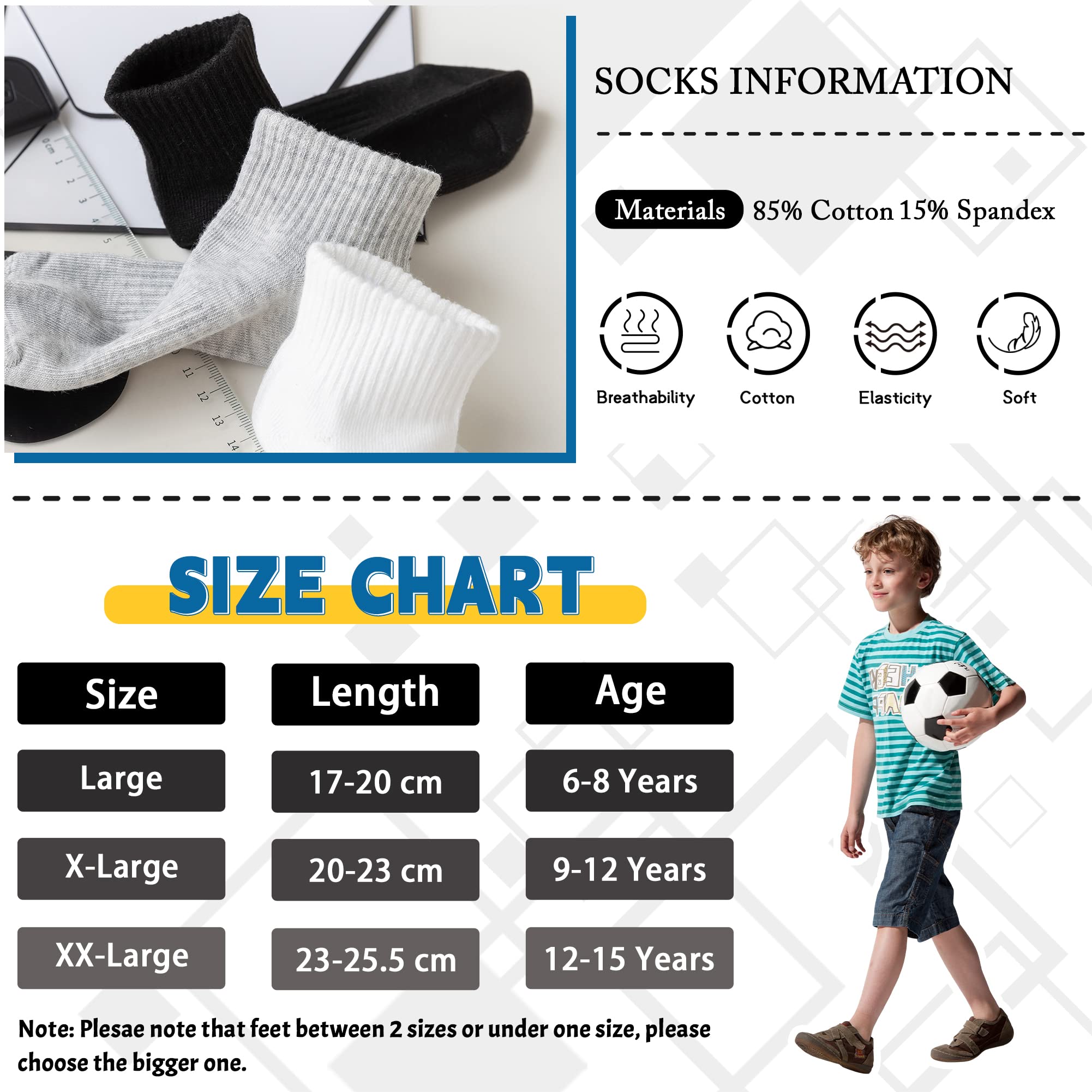 DoSmart Kids Athletic Crew Socks Boys Girls Classics Cotton School Uniform Childs Sports Breathable Casual Socks 10 Pairs(Black Ankle Socks,13-15 Years)