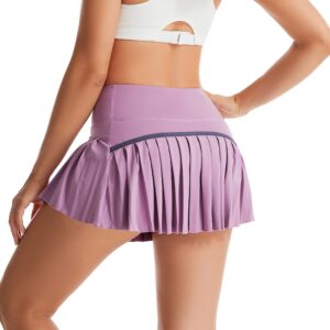 2 Pack Tennis Skirts for Women with Pockets High Waist Athletic Shorts Pleated Sports Golf Skorts Small Purple Pink