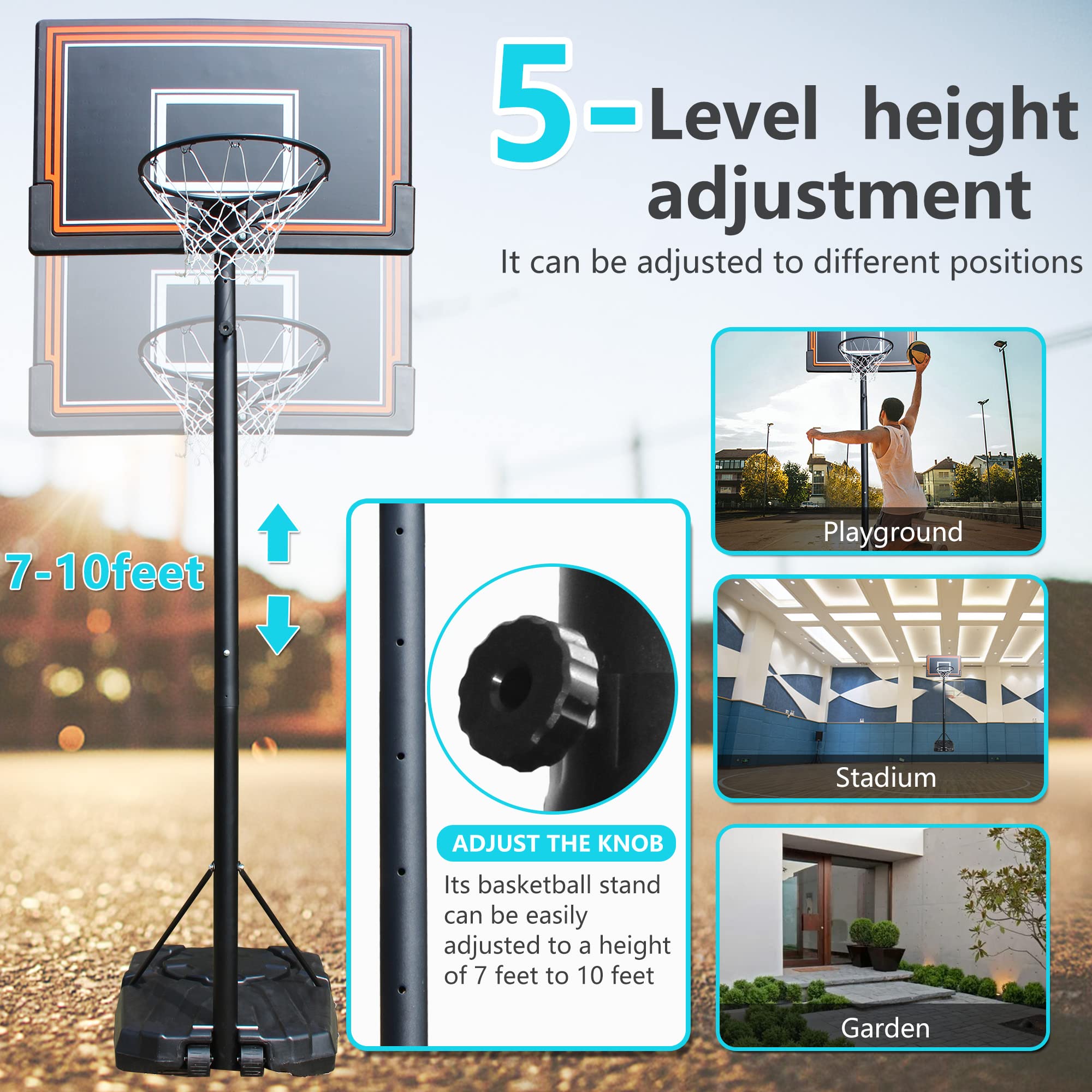 Basketball Hoop,7-10FT Adjustable Portable Basketball Backboard with Stand and Wheels Basketball Stand for Kids Teenagers Adults Outdoor/Indoor