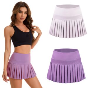 2 Pack Tennis Skirts for Women with Pockets High Waist Athletic Shorts Pleated Sports Golf Skorts Small Purple Pink