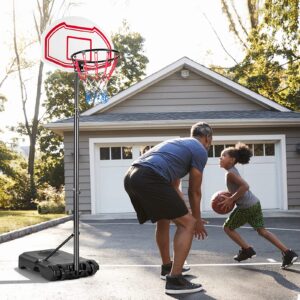 GYMAX Basketball Hoop, Outdoor Indoor 5.2-6.9 FT Adjustable Basketball Goal with Spare Net, Shatterproof Backboard, 2 Wheels, Portable Basketball Stand System for Kids Teens Adults, Gym Court Driveway