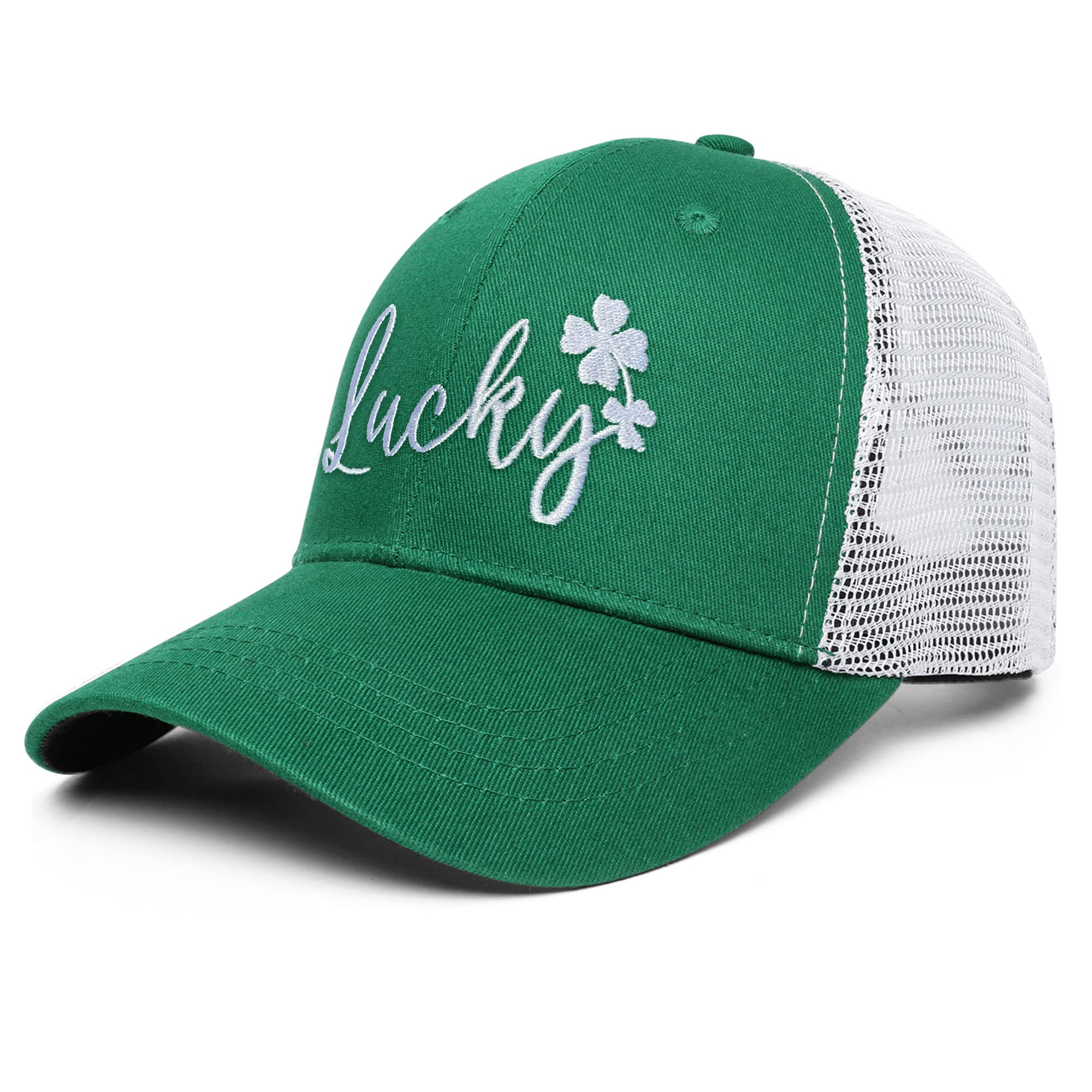 St Patricks Day Embroidered Trucker Hat for Men, Luck Adjustable Washable Green Shamrock Baseball Cap