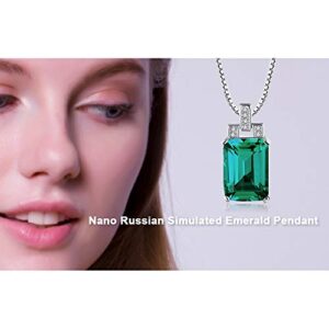 JewelryPalace Emerald Cut 6ct Simulated Emerald Solitaire Pendant Necklace for Women, Green Gemstone 925 Sterling Silver 14k White Gold Plated Necklace, Gemstone Necklace 18 Inches Chain Jewelry Set