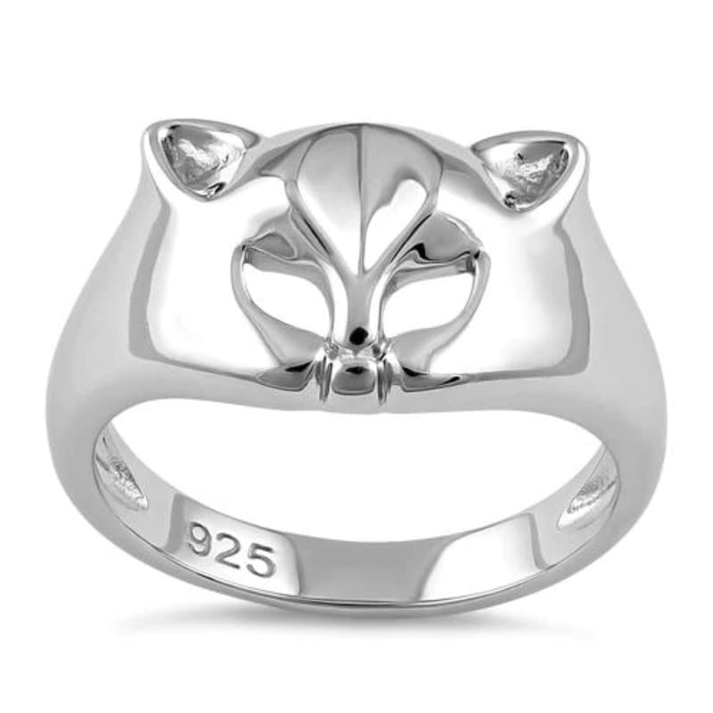 925 Sterling Silver Cat Mask Women Stacking Ring (Sterling Silver, 8)