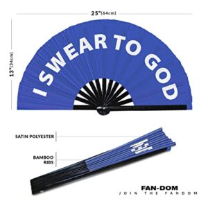 I Swear To God hand fan foldable bamboo circuit hand fan funny gag slang words expressions statement gifts Festival accessories Rave handheld Circuit event fan Clack fans (Blue)