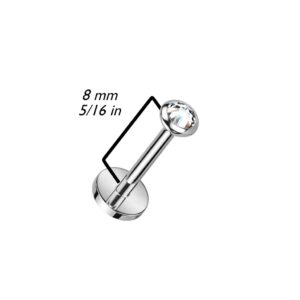 Amelia Fashion 18 GA Implant Grade Titanium Threadless Push In Labret, Flat Back Stud With Round Flat Bezel Set CZ or Opal Top (Choose Color) (Vitrail Medium)