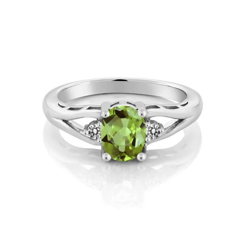 925 Silver Oval 1 Ctw Peridot Solitaire With Accents Women Wedding Ring (Silver, 8)