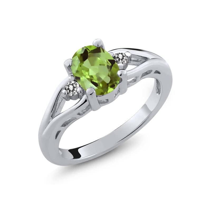 925 Silver Oval 1 Ctw Peridot Solitaire With Accents Women Wedding Ring (Silver, 8)