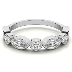 Excellent Marquise & Round Brilliant Cut 0.22 Carat, Moissanite Diamond Promise Band, Bezel Set, Eternity Sterling Silver Band, Valentine's Day Jewelry Gifts, Customized Band (6.5)