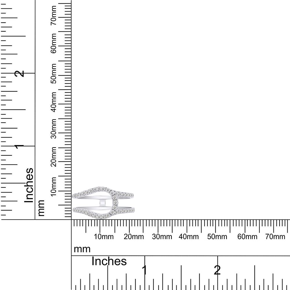 SAVEARTH DIAMONDS 0.30 Carat Round Cut Lab Created Moissanite Diamond Bypass Curve Enhancer Guard Ring For Women In 14K White Gold Over Sterling Silver (D Color,VVS1 Clarity 0.30 Cttw)-7.5