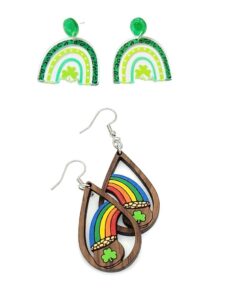 st patricks day earrings green lucky clover dangle acrylic earrings handmade irish shamrock rainbow cat dog wood dangle drop earrings for women holiday jewelry -style 9