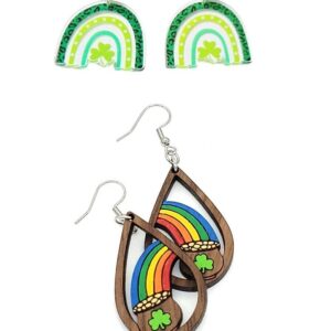 St Patricks Day Earrings Green Lucky Clover Dangle Acrylic Earrings Handmade Irish Shamrock Rainbow Cat Dog Wood Dangle Drop Earrings for Women Holiday Jewelry -Style 9