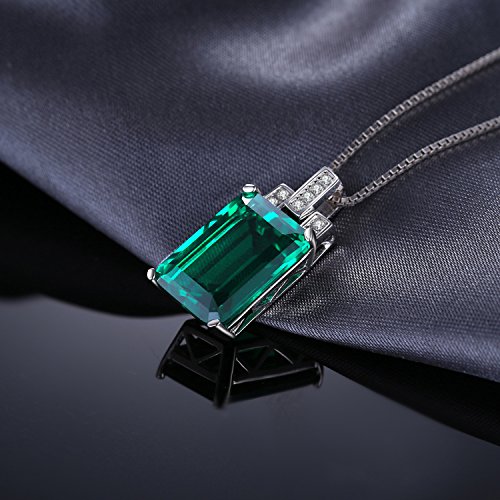 JewelryPalace Emerald Cut 6ct Simulated Emerald Solitaire Pendant Necklace for Women, Green Gemstone 925 Sterling Silver 14k White Gold Plated Necklace, Gemstone Necklace 18 Inches Chain Jewelry Set