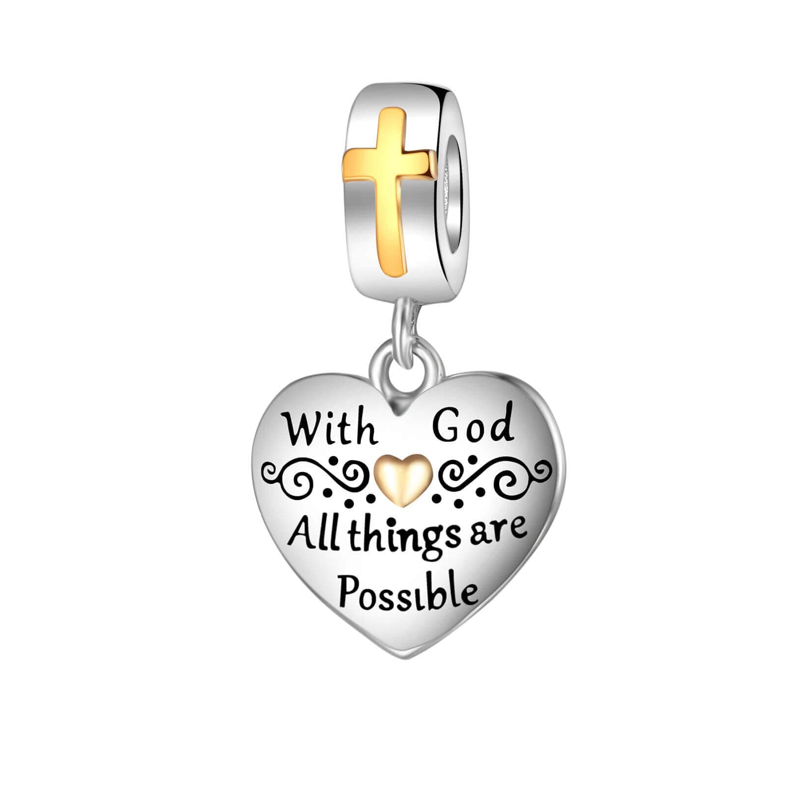 GOINEVA Cross Charm with God All Things are Possible Charm 925 Sterling Silver Charm Fits Women's Charm Bracelet & Necklace Valentine's Day Mother's Day Jewelry Gifts for Women