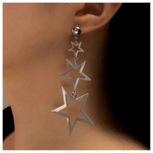 erimberate bohemian star dangle earrings star drop earrings hollow star dangling earrings long triple star stud earrings jewelry for women and girls (silver)