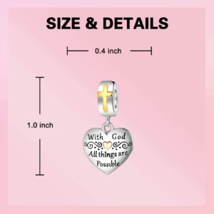 GOINEVA Cross Charm with God All Things are Possible Charm 925 Sterling Silver Charm Fits Women's Charm Bracelet & Necklace Valentine's Day Mother's Day Jewelry Gifts for Women