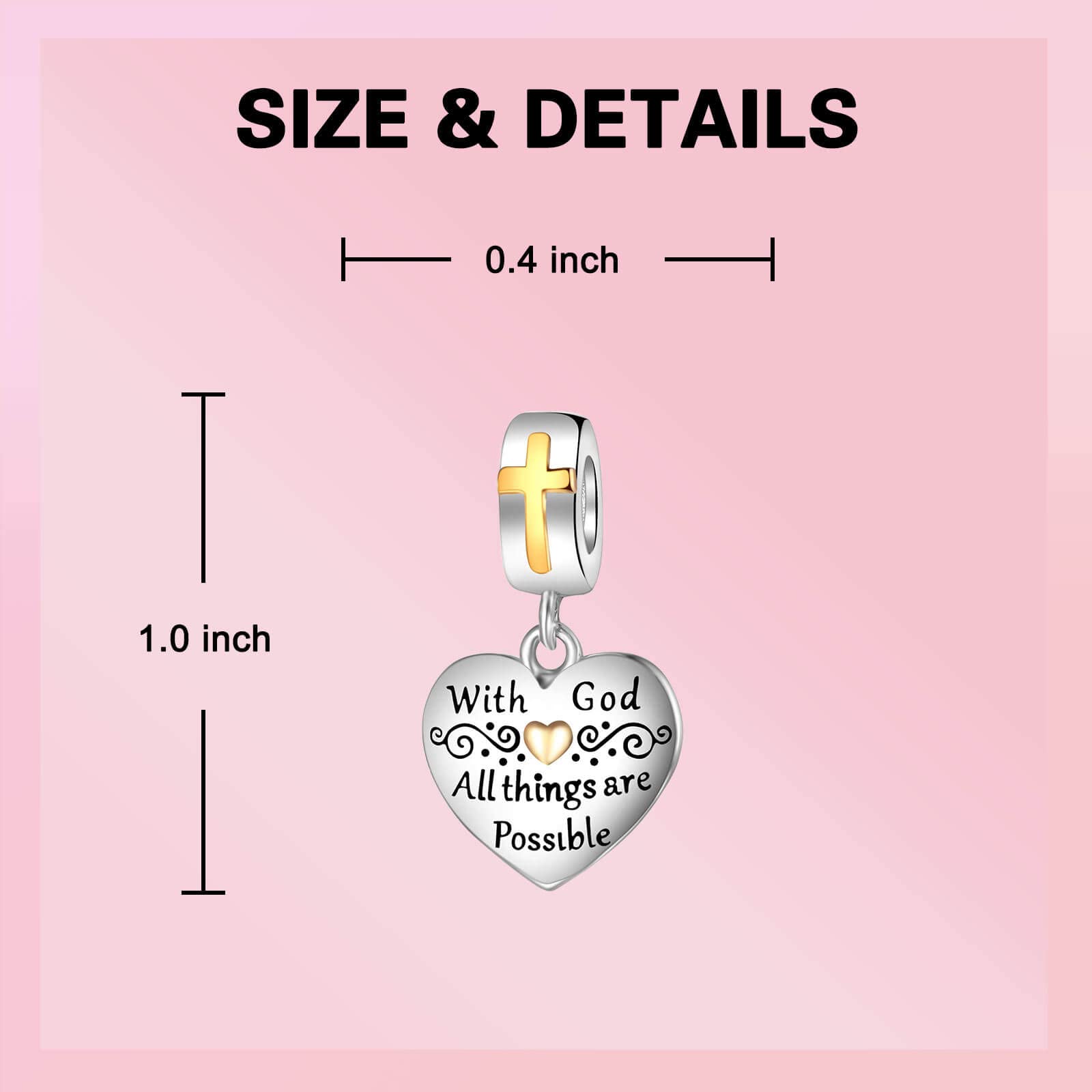 GOINEVA Cross Charm with God All Things are Possible Charm 925 Sterling Silver Charm Fits Women's Charm Bracelet & Necklace Valentine's Day Mother's Day Jewelry Gifts for Women