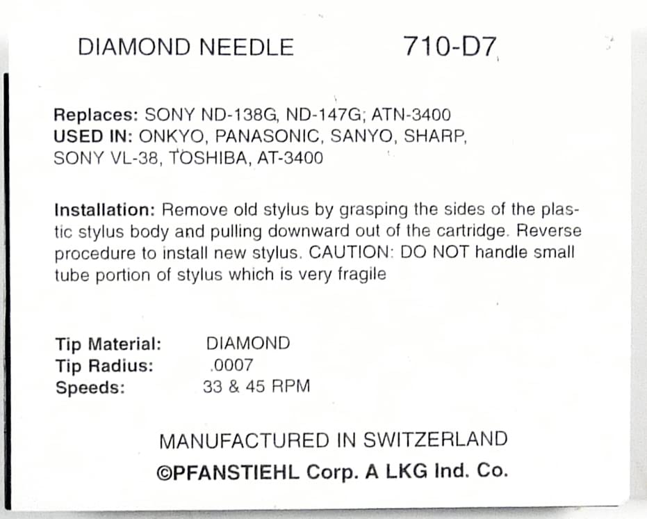 Pfanstiehl Phonograph Needle Compatible/Replacement For Audio Technica ATN-3400 ATN-3401 ATN-3410 ATN-3450 ATN-3451 AT95E