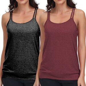 fanfly 2 pack workout tank tops for women loose fit athletic yoga tops spaghetti strap sports running gym shirts