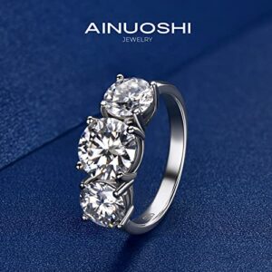 AINUOSHI 2-4CT Moissanite Engagement Ring, 3-stone Wedding Band for Women 925 Sterling Silver Round Cut Diamond Anniversary Promise Rings for Her Christmas Gift, Jewelry Box Packed With Certificate