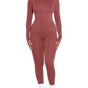 VASAUGE Women's Thermal Underwear Turtleneck Long Johns Base Layer Cold Weather Sets, X-Large, Dark Pink