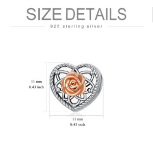 MBSUUH Personalized Rose Birth Flower Photo Charms Fit Snake Bracelet Necklace 925 Sterling Silver Customized Heart Shape Floral Picture Bead Christmas Charm