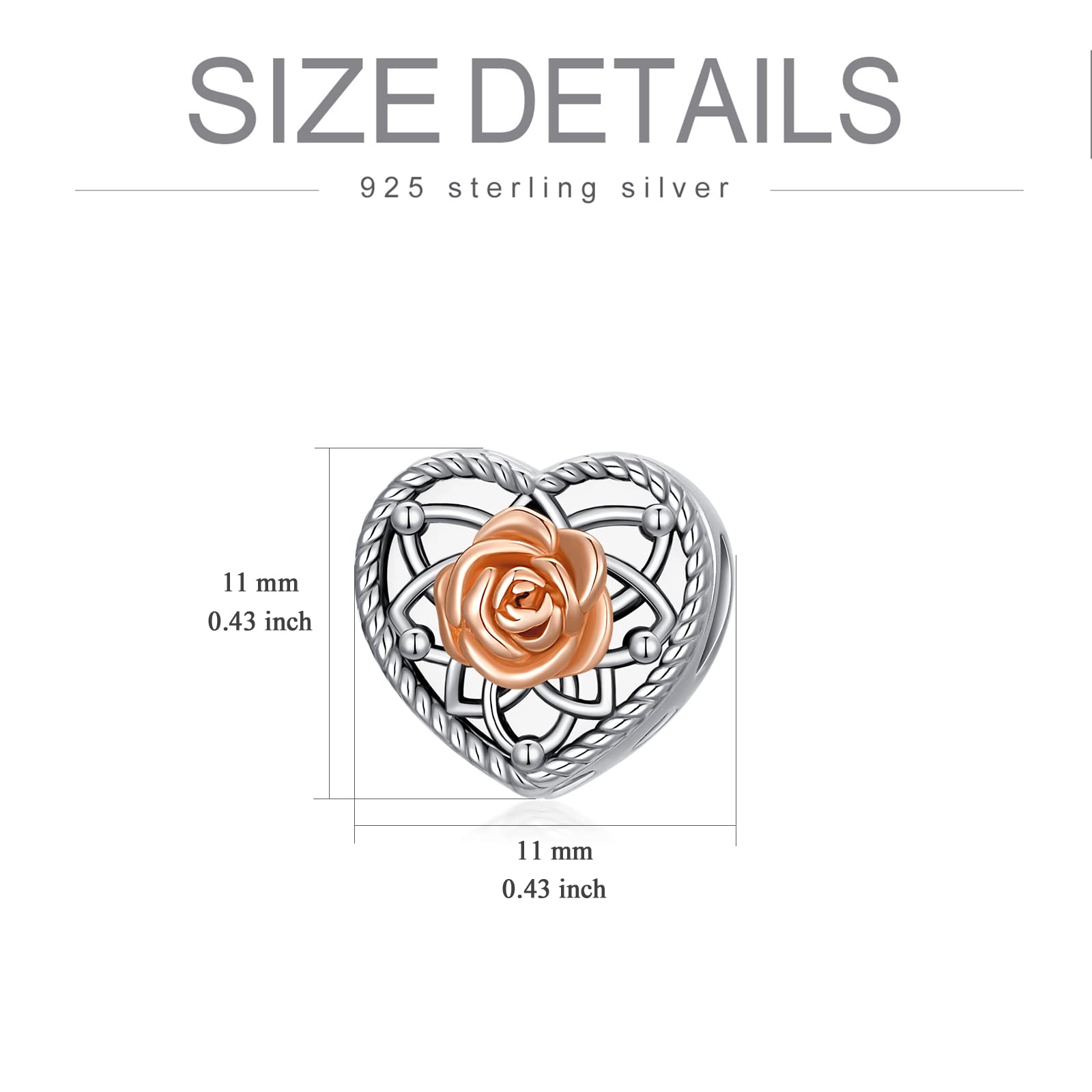 MBSUUH Personalized Rose Birth Flower Photo Charms Fit Snake Bracelet Necklace 925 Sterling Silver Customized Heart Shape Floral Picture Bead Christmas Charm