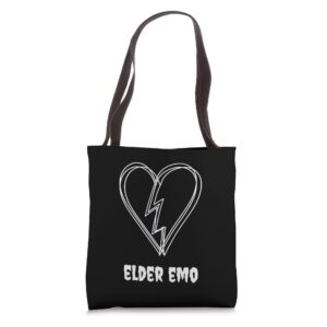 elder emo goth and gothic funny broken heart aesthetic tote bag