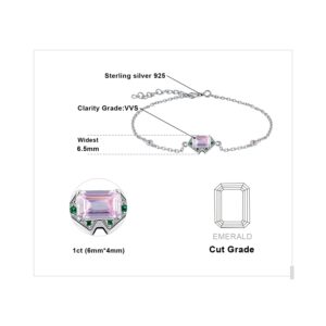 JewelryPalace Geometric Emerald Cut Pink Cubic Zirconia Adjustable Link Bracelet for Women, Art Deco 14k White Gold Plated 925 Sterling Silver Bracelet for Her, CZ Gemstone Jewelry Set